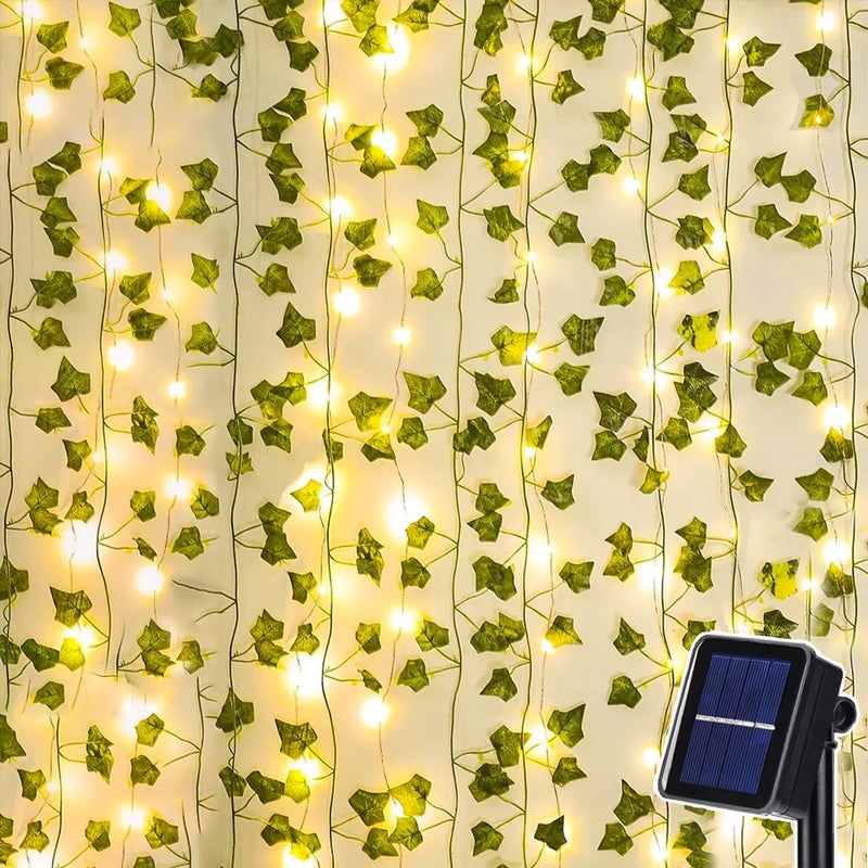 Zewnętrzna solarna girlanda świetlna, 10 m, 100 LED, sztuczny bluszcz, 8 trybów, wodoodporna, dekoracja patio, impreza