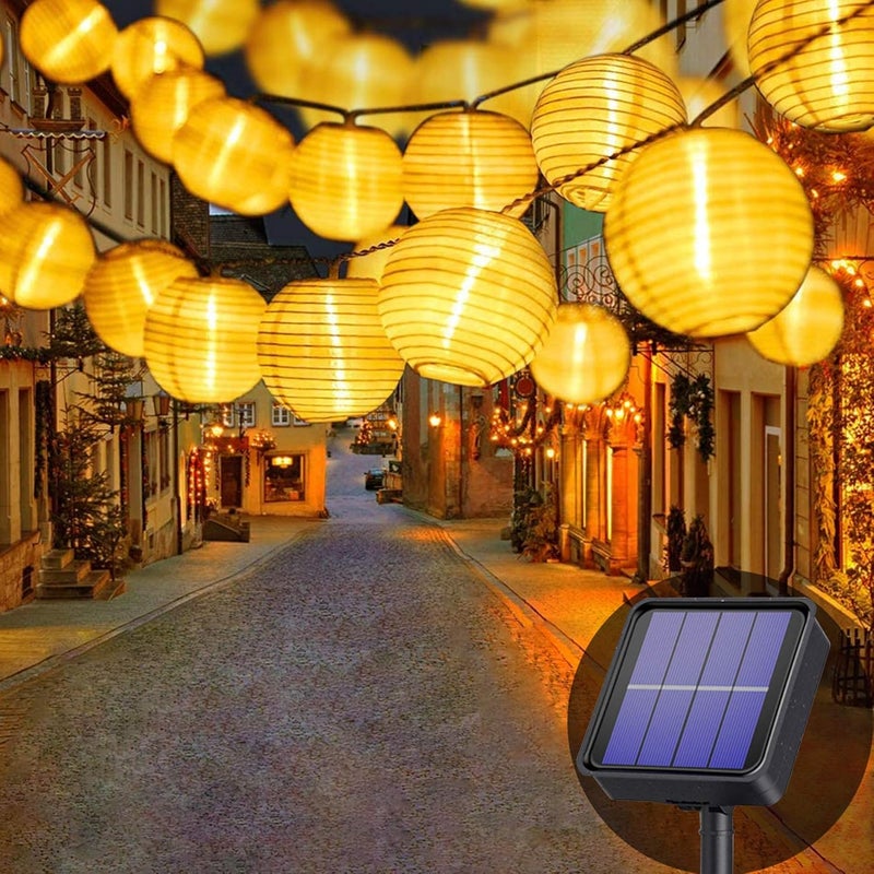 Zewnętrzna solarna girlanda świetlna - 6,5 m - 30 lampionów LED - 8 trybów - Wodoodporna - Na wesele, przyjęcie (ciepłe białe światło)