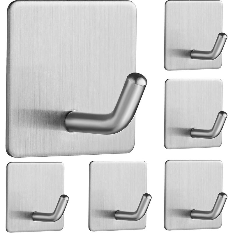 Haczyki Samoprzylepne - Haczyki Ścienne do Łazienki ze Stali Nierdzewnej SUS304 - bez Wiercenia - do Kuchni, Salonu i Biura - 6 sztuk