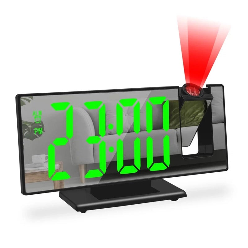 Cyfrowy budzik zasilany przez USB, projekcja 180°, godzina, temperatura, drzemka, zegar stołowy, projektor LED 12/24 h (WG)