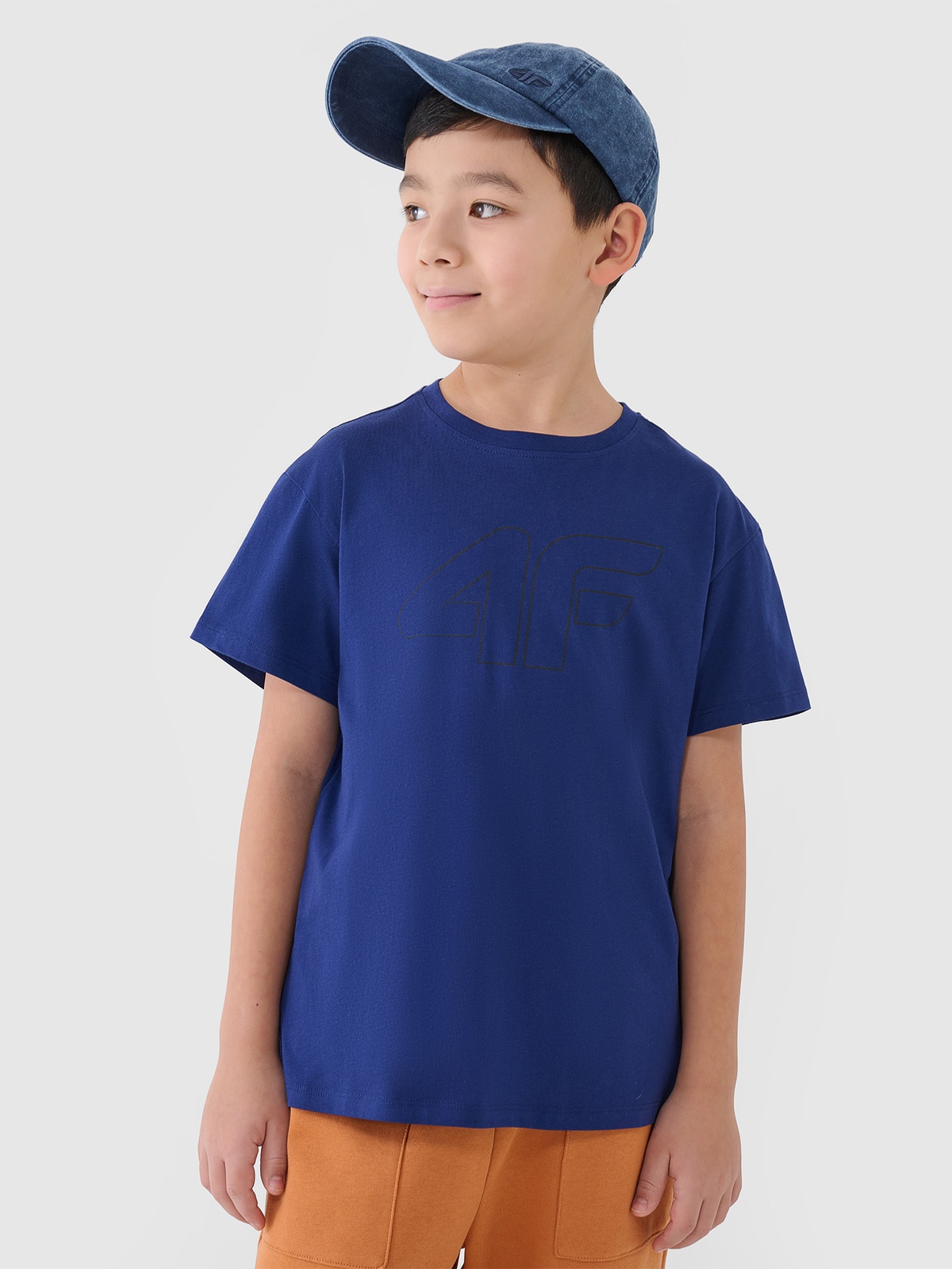 4F T-shirt oversize z nadrukiem chłopięcy - niebieski 164 (13-14 lat)