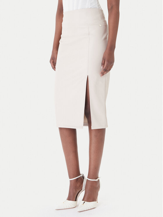 Rinascimento Spódnica z imitacji skóry CFC0127468003 Beżowy Slim Fit