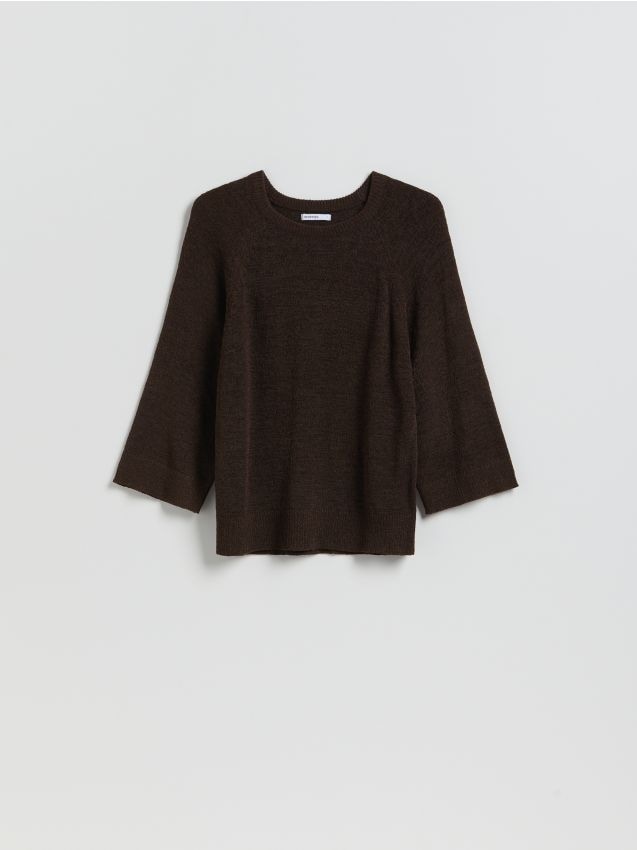 Reserved - Gładki sweter - brązowy