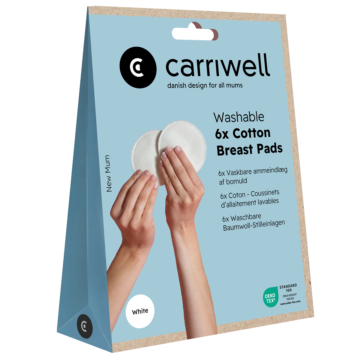 Carriwell, bawełniane wkładki laktacyjne, wielorazowe, białe, 6 sztuk