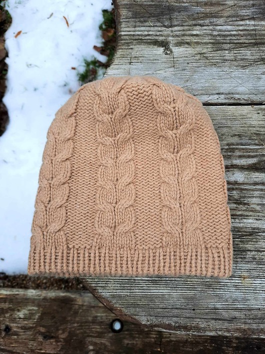 Kaszmirowa czapka- czapka z kaszmiru 100% beżowa warkocz