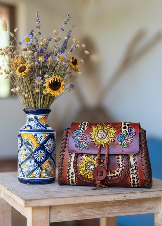 Torebka skórzana Ivanna ręcznie robiona kwiaty