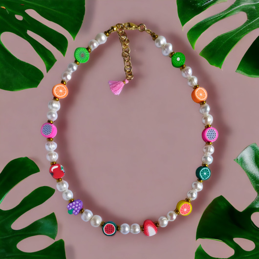 Perły z owocami : choker : naszyjnik wakacyjny