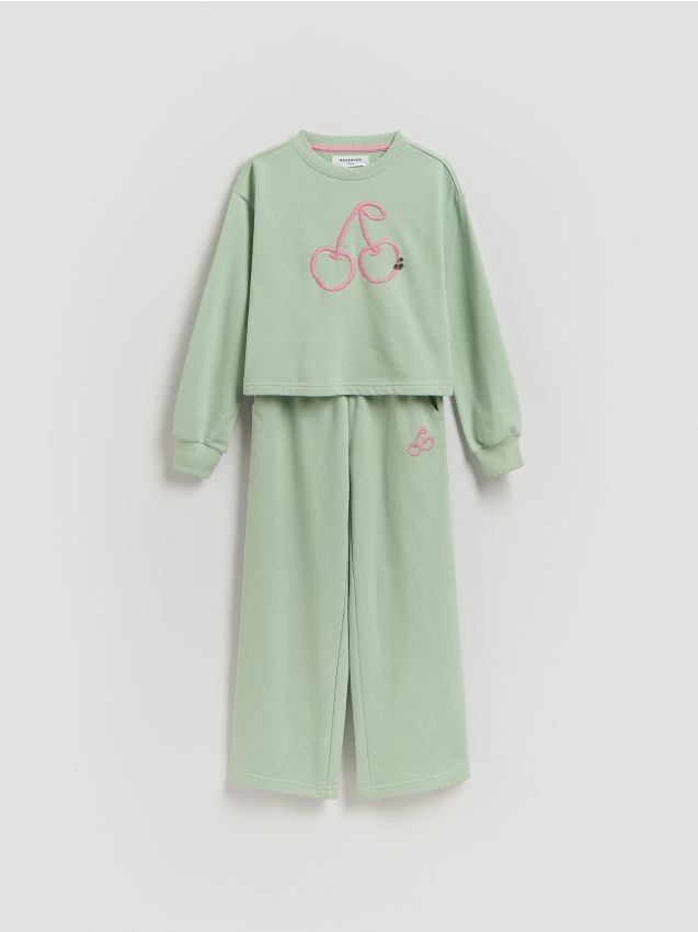Reserved - Bawełniany komplet z haftem - jasnozielony