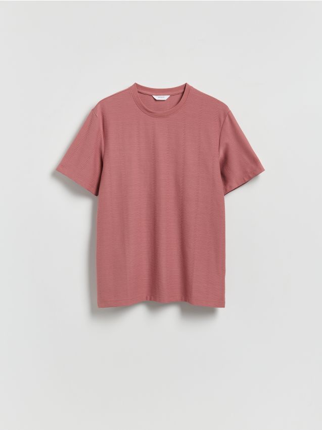 Reserved - Strukturalny t-shirt regular - brudny róż