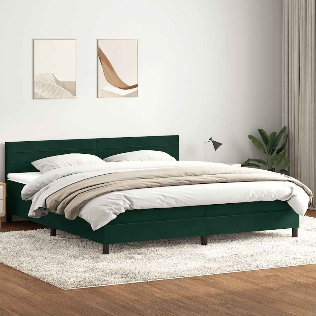 VidaXL Łóżko typu Box Spring z materacem Ciemnozielone 180x220 cm