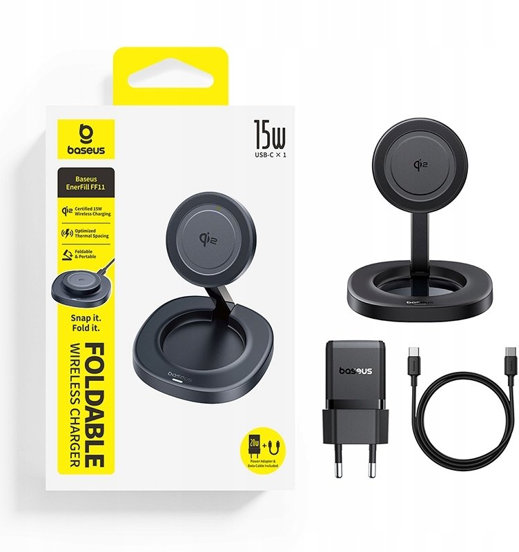 Ładowarka Baseus Ładowarka indukcyjna Baseus EnerFill FF11 15W składana z ładowarką sieciową 20W i kablem USB-C 1m - czarna