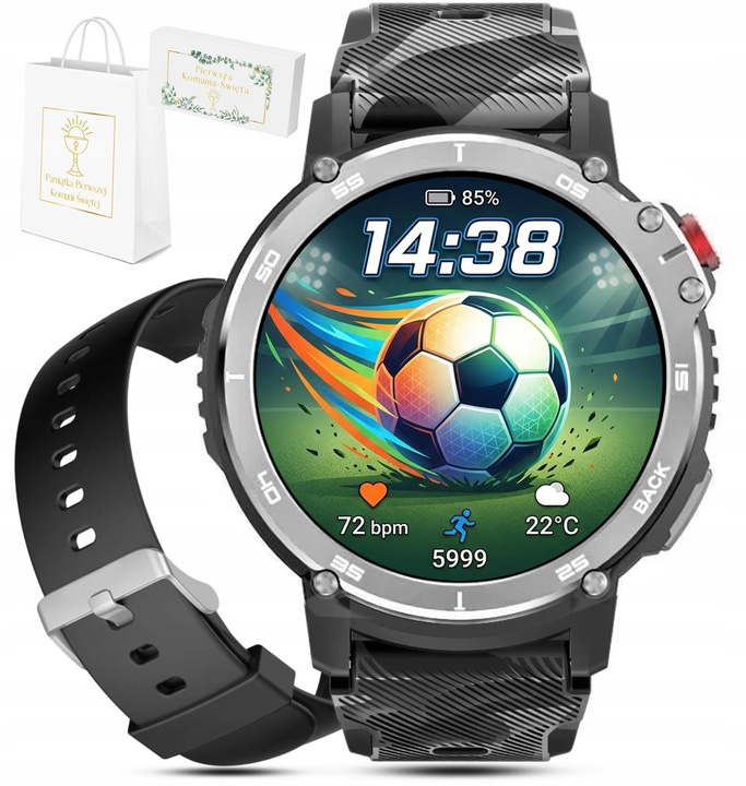 Zegarek dziecięcy na Komunię SMARTWATCH RNCF08 srebrny moro militarny / 2 paski