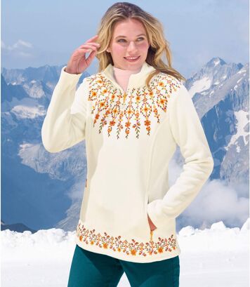 Sweter z mikropolaru w żakardowe wzory Kobieta Atlas For Men - Kolor : Biały - Rozmiar : 44/46