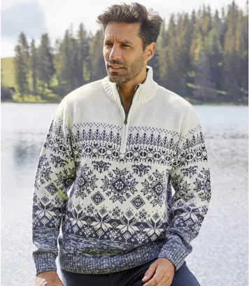 Sweter z wysokim kołnierzem na suwak z dzianiny żakardowej Mężczyzna Atlas For Men - Kolor : Motywy - Rozmiar : 4XL