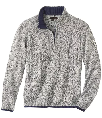 Sweter z wykładanym kołnierzem z suwakiem i warkoczami Mężczyzna Atlas For Men - Kolor : Biały - Rozmiar : 4XL