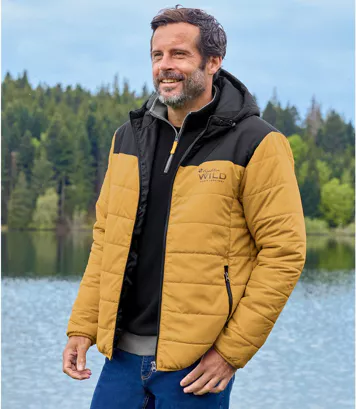 Dwukolorowa, pikowana kurtka z kapturem Mężczyzna Atlas For Men - Kolor : Żółty - Rozmiar : 4XL