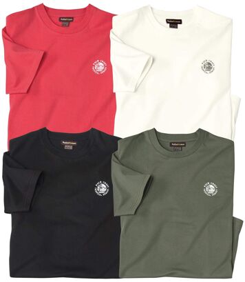 Zestaw 4 bawełnianych, gładkich koszulek Mężczyzna Atlas For Men - Kolor : Pomarańczowy - Rozmiar : 4XL