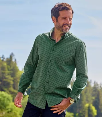Koszula z popeliny w drobne wzory Mężczyzna Atlas For Men - Kolor : Zielony - Rozmiar : 4XL