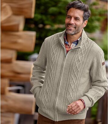 Melanżowa bluza z dzianiny z warkoczowym wzorem Mężczyzna Atlas For Men - Kolor : Beżowy - Rozmiar : 4XL