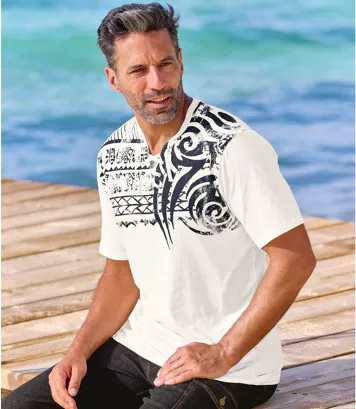 Koszulka z wiązanym dekoltem Kierunek Pacyfik Mężczyzna Atlas For Men - Kolor : Motywy - Rozmiar : 4XL