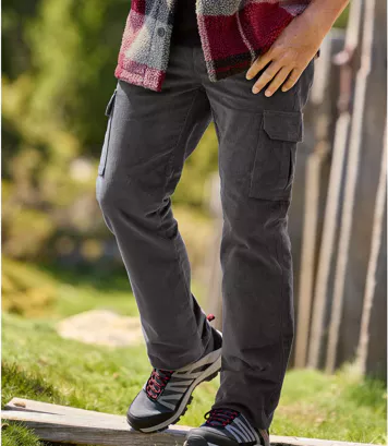 Antracytowe, sztruksowe spodnie-bojówki Mężczyzna Atlas For Men - Kolor : Szary - Rozmiar : 44