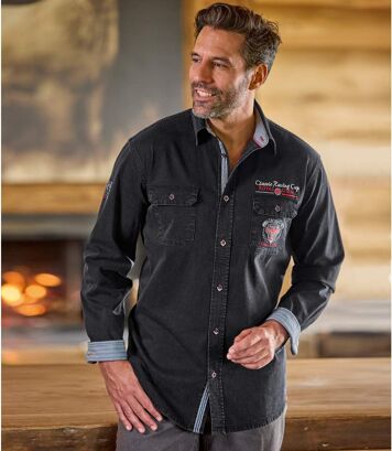 Czarna, jeansowa koszula Winch & Wheel Mężczyzna Atlas For Men - Kolor : Czarny - Rozmiar : 4XL