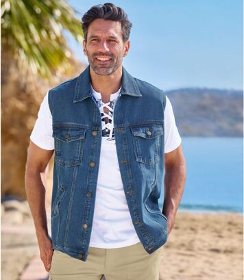 Jeansowa kamizelka Mężczyzna Atlas For Men - Kolor : Niebieski - Rozmiar : 4XL