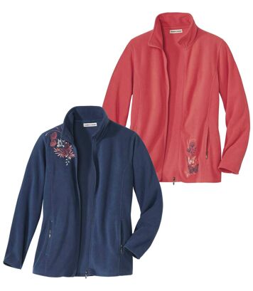 Zestaw 2 rozpinanych bluz z mikropolaru z haftami Kobieta Atlas For Men - Kolor : Pomarańczowy - Rozmiar : 36/38