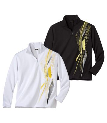 Zestaw 2 polo z kołnierzem na suwak Cold Winter Mężczyzna Atlas For Men - Kolor : Czarny - Rozmiar : 4XL