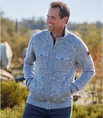 Niebieski, melanżowy, trykotowy kardigan z suwakiem Mężczyzna Atlas For Men - Kolor : Niebieski - Rozmiar : 4XL