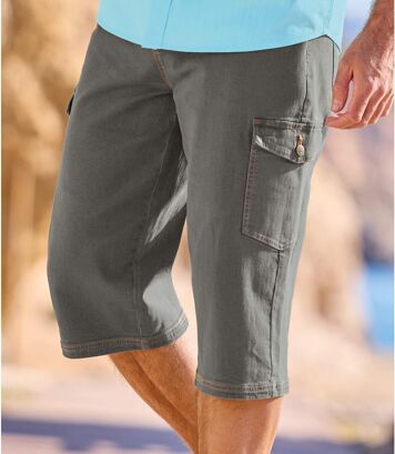 Wygodne jeansowe bojówki ¾ ze stretchem Mężczyzna Atlas For Men - Kolor : Szary - Rozmiar : 4XL