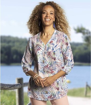 Bluzka z krepy z egzotycznym nadrukiem Kobieta Atlas For Men - Kolor : Motywy - Rozmiar : 36/38