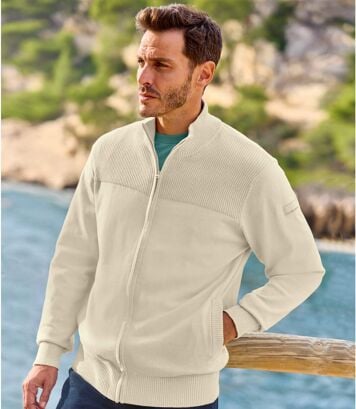 Bawełniany kardigan z suwakiem Mężczyzna Atlas For Men - Kolor : Beżowy - Rozmiar : 5XL