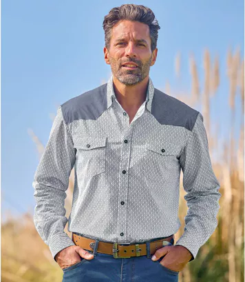 Fantazyjna koszula popelinowa w mikrowzory Mężczyzna Atlas For Men - Kolor : Motywy - Rozmiar : 4XL