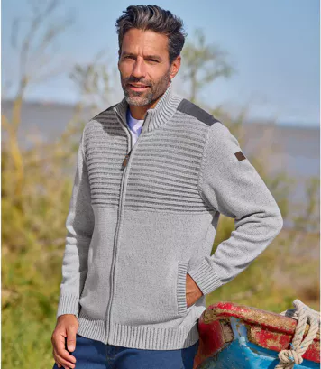 Trykotowy kardigan z suwakiem Atlas Mężczyzna Atlas For Men - Kolor : Szary - Rozmiar : 4XL