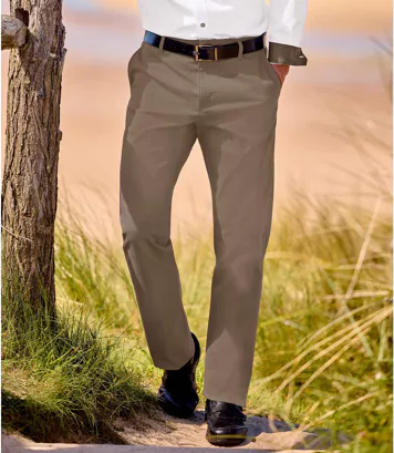 Brązowo-szare spodnie chinosy ze stretchem Mężczyzna Atlas For Men - Kolor : Brązowy - Rozmiar : 44