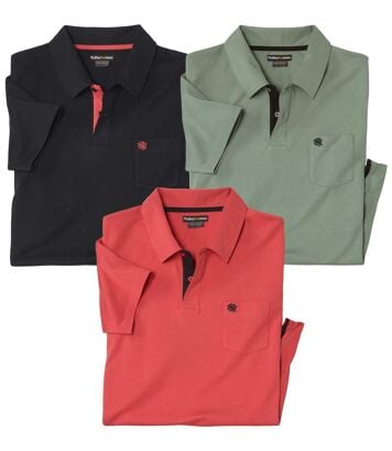 Zestaw 3 bawełnianych koszulek polo Mężczyzna Atlas For Men - Kolor : Pomarańczowy - Rozmiar : L