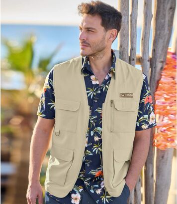 Kamizelka reporterska z suwakiem i kieszeniami Outdoor Mężczyzna Atlas For Men - Kolor : Beżowy - Rozmiar : L