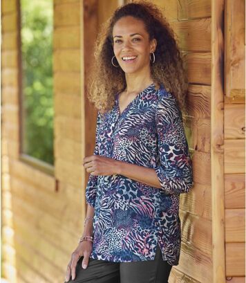 Bluzka z krepy z nadrukiem Kobieta Atlas For Men - Kolor : Motywy - Rozmiar : 36/38