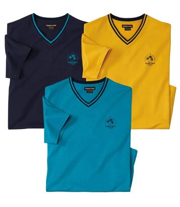 Zestaw 3 koszulek z dekoltem w serek Surfing Coast Mężczyzna Atlas For Men - Kolor : Granatowy - Rozmiar : L
