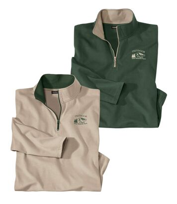 Zestaw 2 polo z suwakiem Outdoor Mężczyzna Atlas For Men - Kolor : Biały - Rozmiar : 4XL