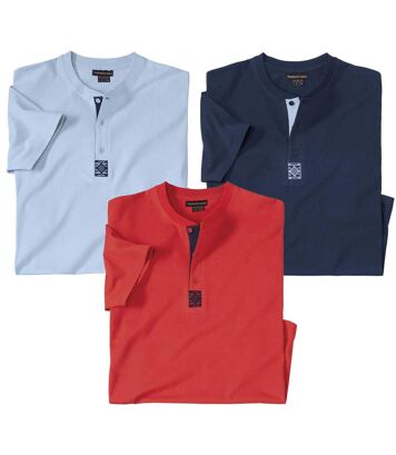 Zestaw 3 koszulek z dekoltem zapinanym na guziki Mężczyzna Atlas For Men - Kolor : Pomarańczowy - Rozmiar : 4XL