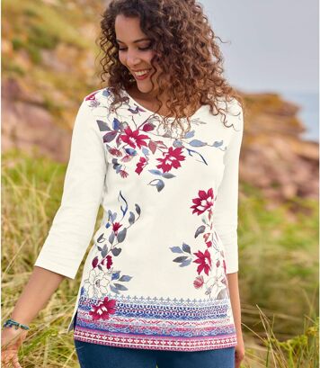 Bawełniana bluzka z kwiatowym nadrukiem Kobieta Atlas For Men - Kolor : Biały - Rozmiar : 36/38