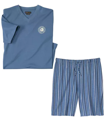 Piżama z szortami w paski Tropic Mężczyzna Atlas For Men - Kolor : Niebieski - Rozmiar : M