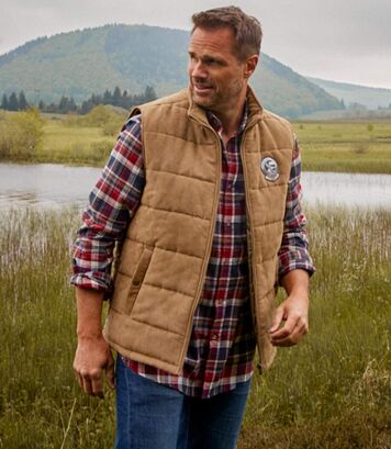 Pikowany bezrękawnik ze sztucznego zamszu Mężczyzna Atlas For Men - Kolor : Brązowy - Rozmiar : 4XL