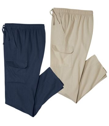 Zestaw 2 par luźnych spodni bojówek Mężczyzna Atlas For Men - Kolor : Biały - Rozmiar : 5XL