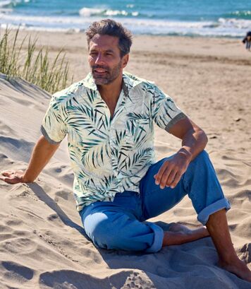 Koszula z krótkimi rękawami Tropic Palm Mężczyzna Atlas For Men - Kolor : Motywy - Rozmiar : 4XL