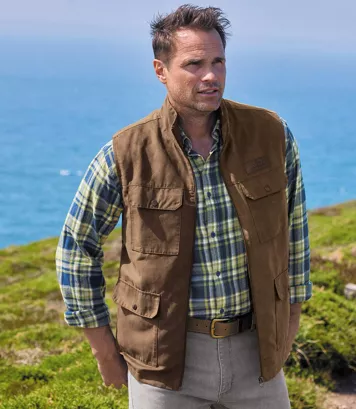 Kamizelka ze sztucznego zamszu z siateczką Adventure Mężczyzna Atlas For Men - Kolor : Brązowy - Rozmiar : 4XL