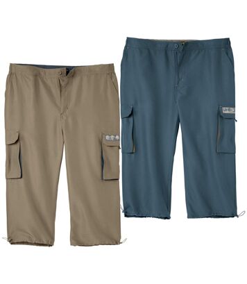 Zestaw 2 par spodni bojówek 3/4 z mikrofibry Mężczyzna Atlas For Men - Kolor : Brązowy - Rozmiar : 4XL