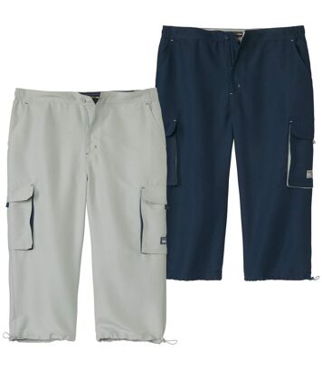 Zestaw 2 par super wygodnych spodni bojówek 3/4 z mikrofibry Mężczyzna Atlas For Men - Kolor : Granatowy - Rozmiar : 4XL